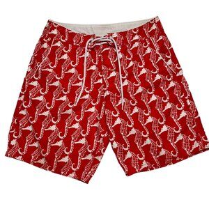 Bonobos Mens Size 32 Red White Seahorse Print Lined Swim‎ Trunks
